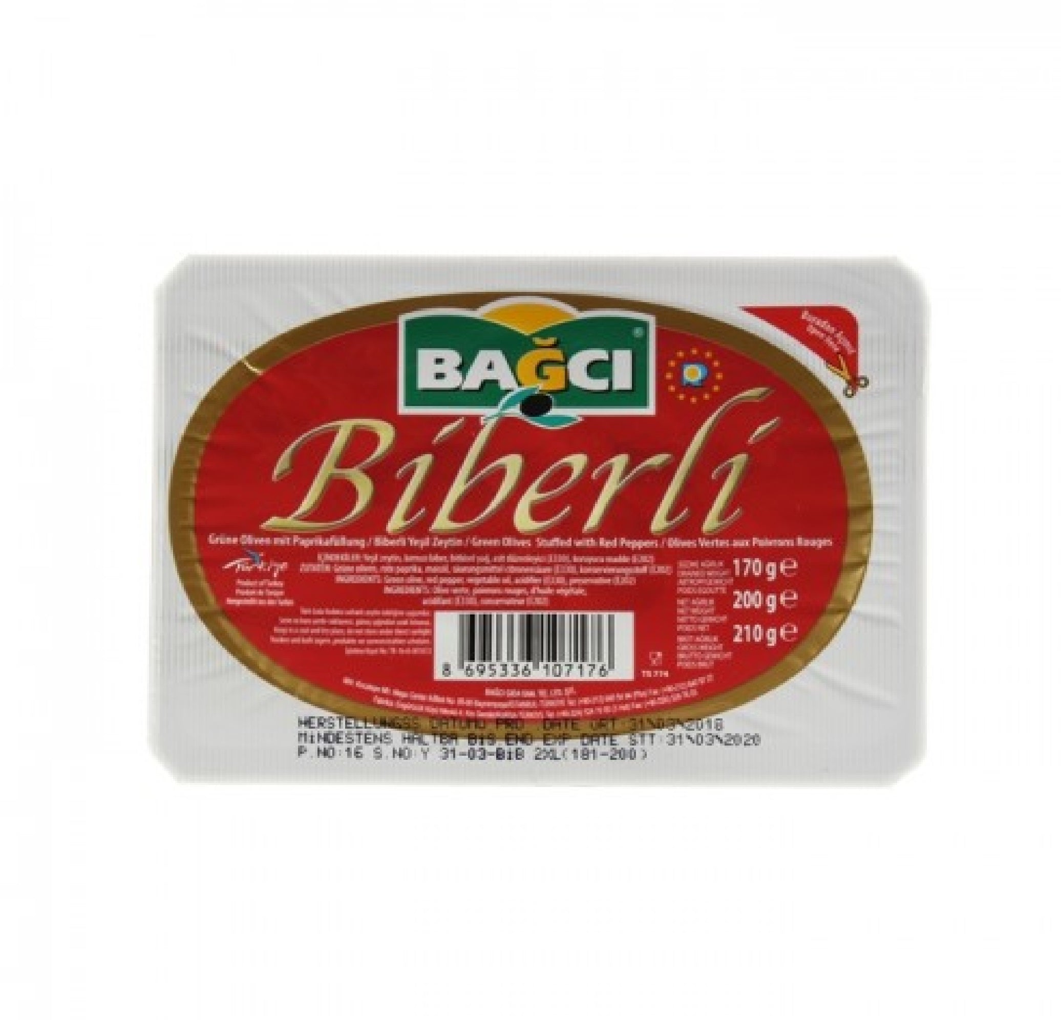 Bagci Green Olives with Red Pepper 