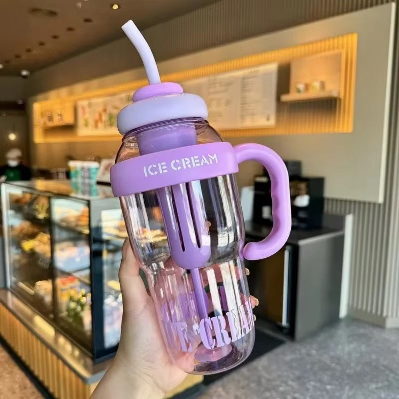 Summer Plastic Cold Tea or Coffee Glass with Straw